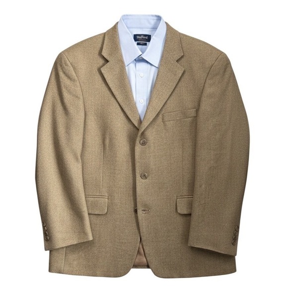 Stafford Wool Blazer Tweed Tan Herringbone Soft Sport Coat Jacket 40S - Picture 2 of 13